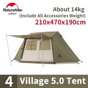 Naturehike Village 5.0 Ridge 4 Person Tent 210D Oxford Cloth Quickly Build House Style Hiking Camping Tent Large Hall Breathable