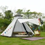 Ultralarge Camping Pyramid Tent Separated Dual Layer Camping Teepee 4 Person Outdoor Hexagonal Yurt Tent for Family Travel Party