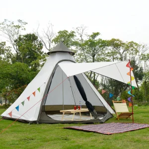 Ultralarge Camping Pyramid Tent Separated Dual Layer Camping Teepee 4 Person Outdoor Hexagonal Yurt Tent for Family Travel Party