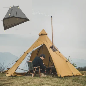 Pyramid Tent Indian Shelter Anti-Rainstorm Outdoor Camping Tent Yurt Camp Tent with Chimney Mouth Include Inner Tent